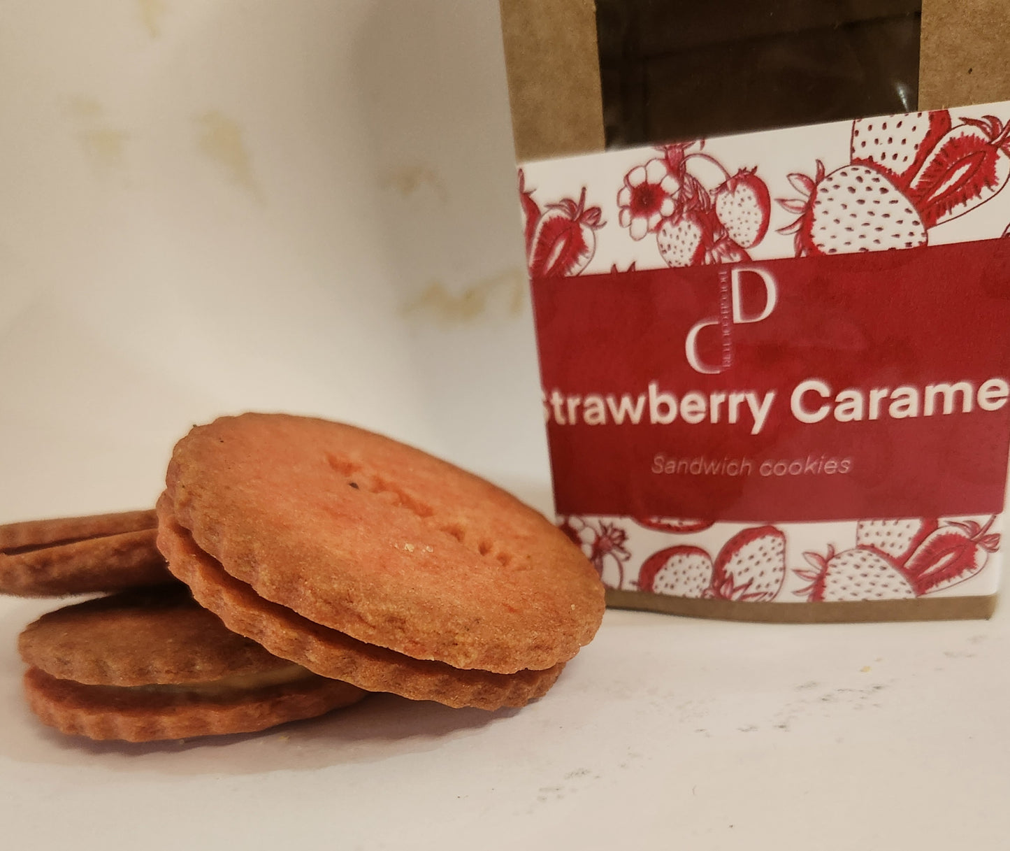 Strawberry Caramel Sandwich Almond Cookies