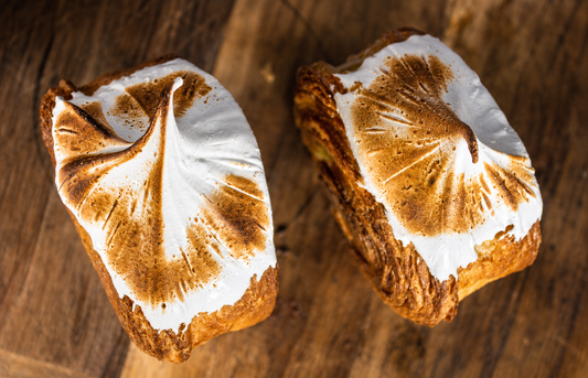 Lemon Meringue filled circular croissants with torched meringue topping | Dough Couture